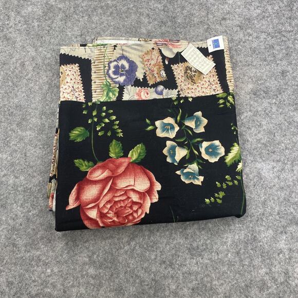 Patricia Spratt Tablecloth Black Multicolor Floral‎ Flowers Home Connecticut NWT - Picture 2 of 12